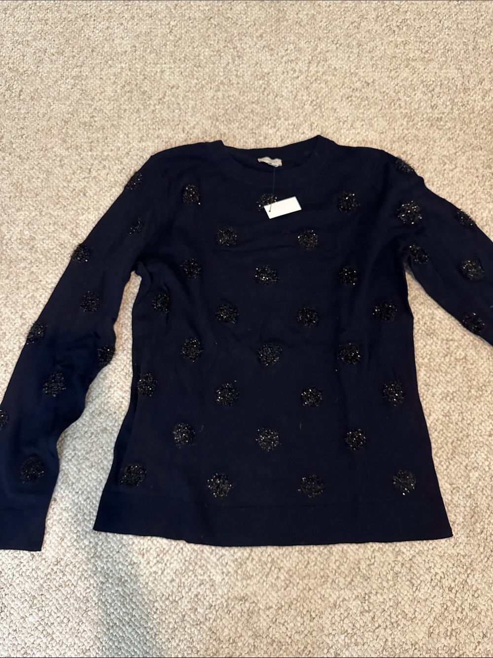 Talbots Navy Beaded Polka Dot Crewneck Sweater